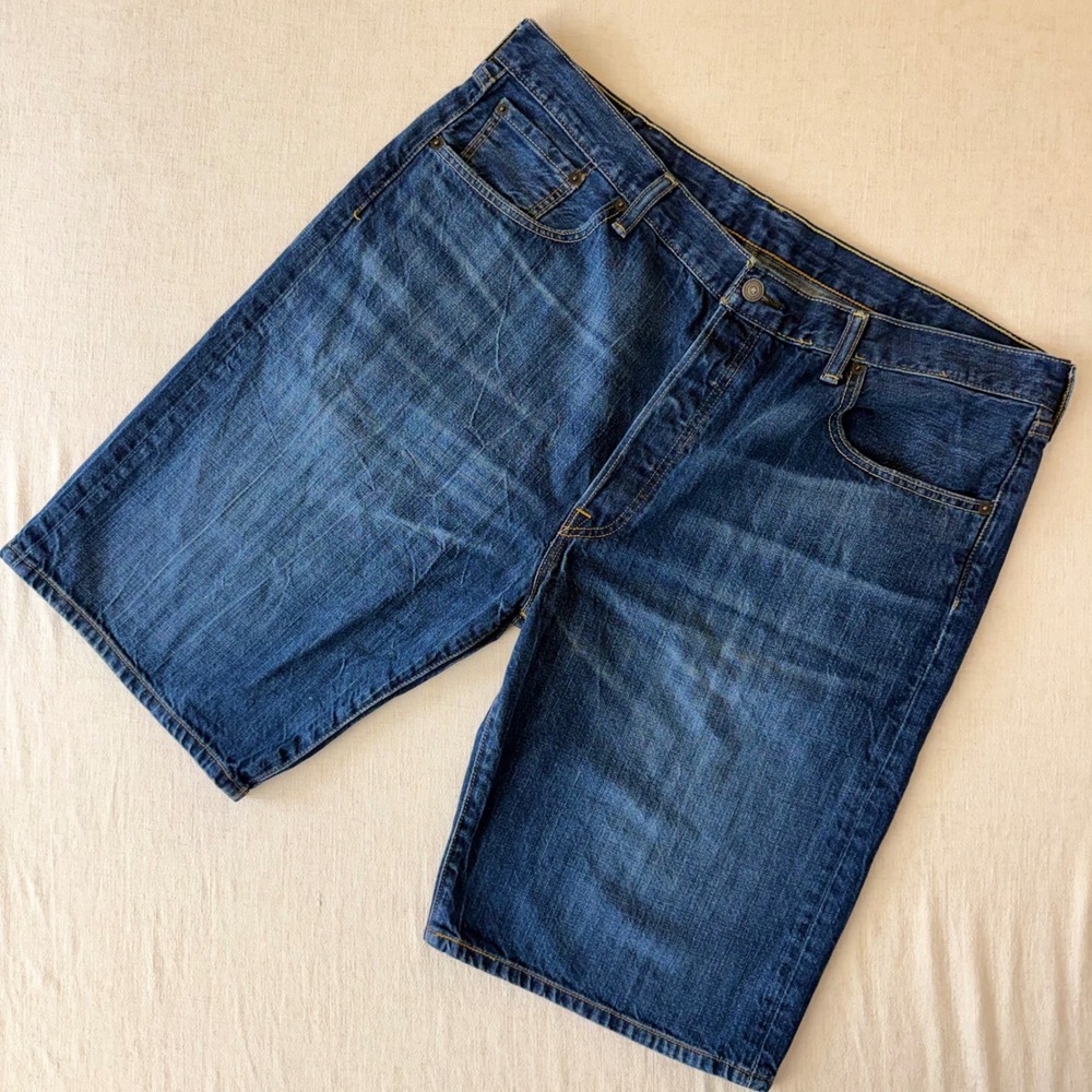 Levis 501 Original Fit‎ Denim Jorts Mens 38 Dark Wash Blue Button Fly